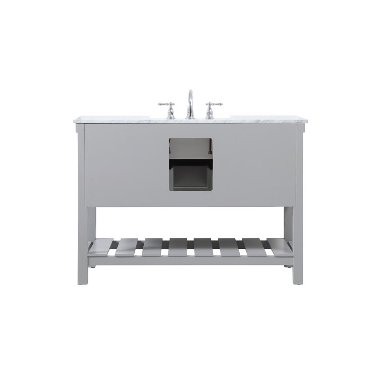 Gray Solid Wood and MDF Single Bathroom Vanity with Carrara Marble Top