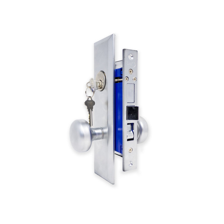 Satin Chrome Left-Handed Mortise Entry Knob Set with Deadbolt