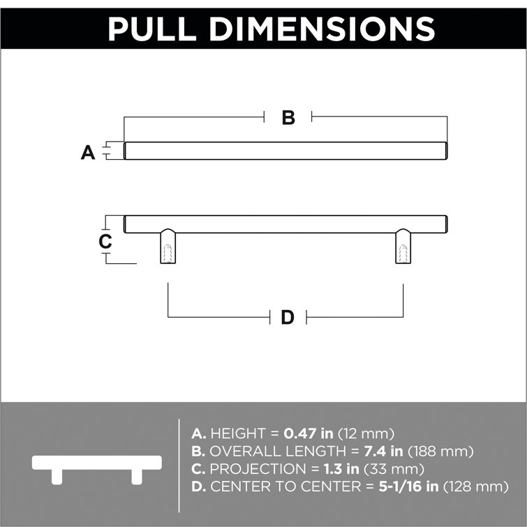 Brushed Steel Modern Bar Pull with Mounting Hardware