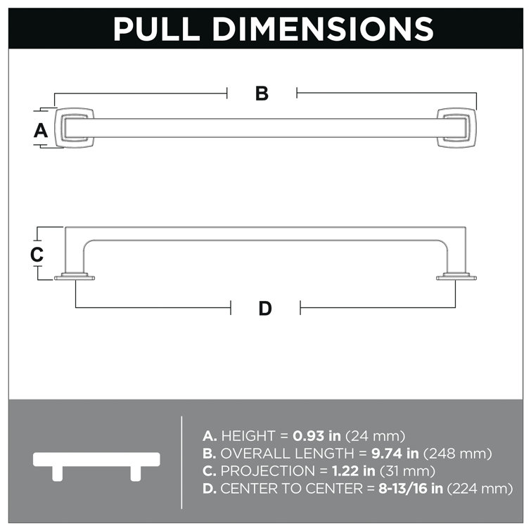 Brushed Nickel 8-13/16" Modern Cabinet Pull Handle
