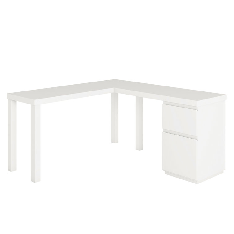 Executive White L-Shaped Desk with Filing Cabinet and Drawers