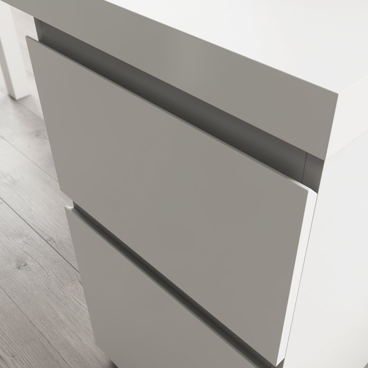 Executive White L-Shaped Desk with Filing Cabinet and Drawers