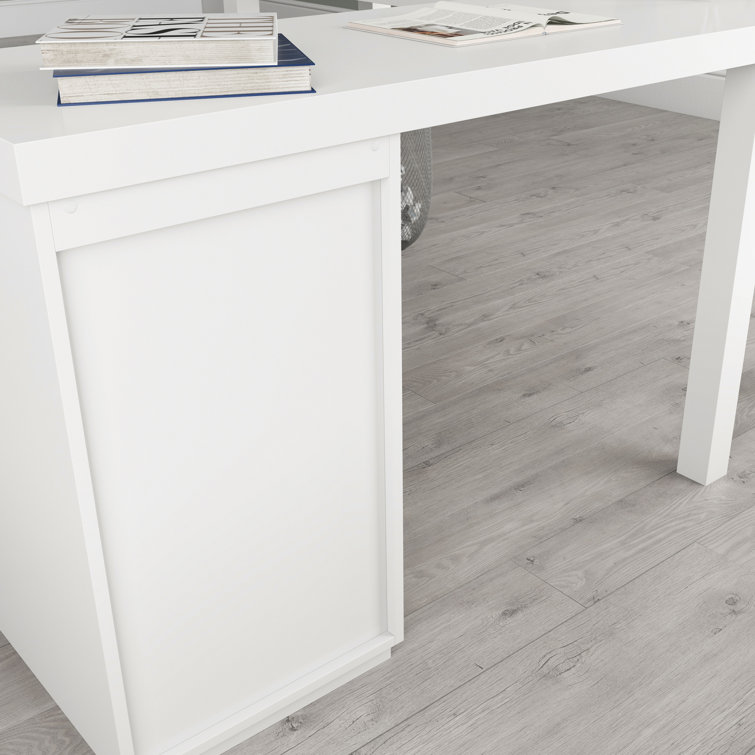 Executive White L-Shaped Desk with Filing Cabinet and Drawers