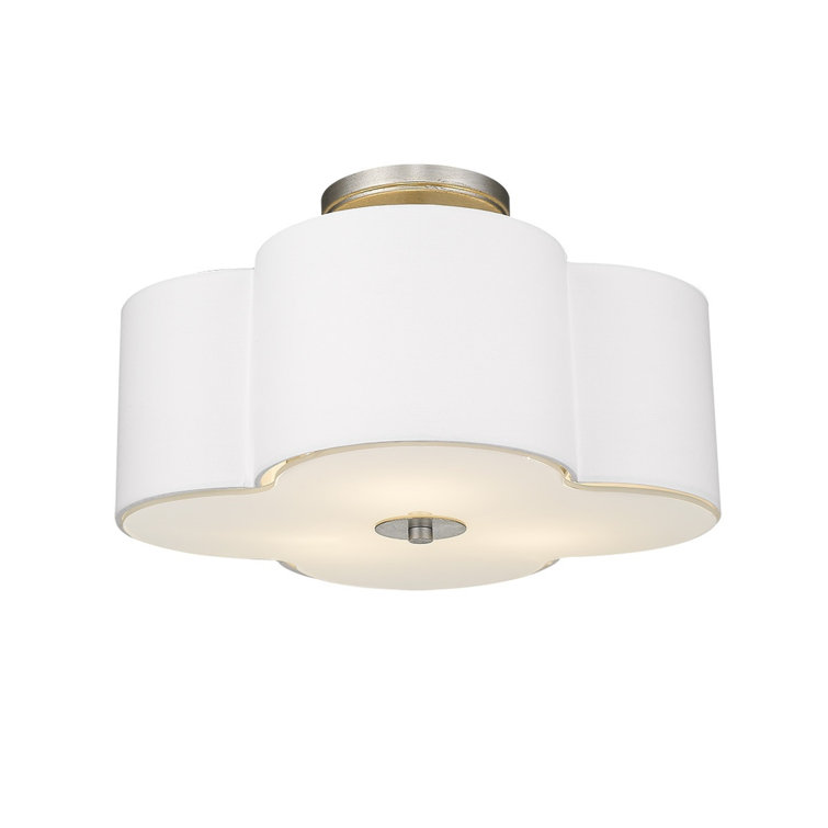 16'' White Scalloped Semi Flush Ceiling Light with Gold Accents