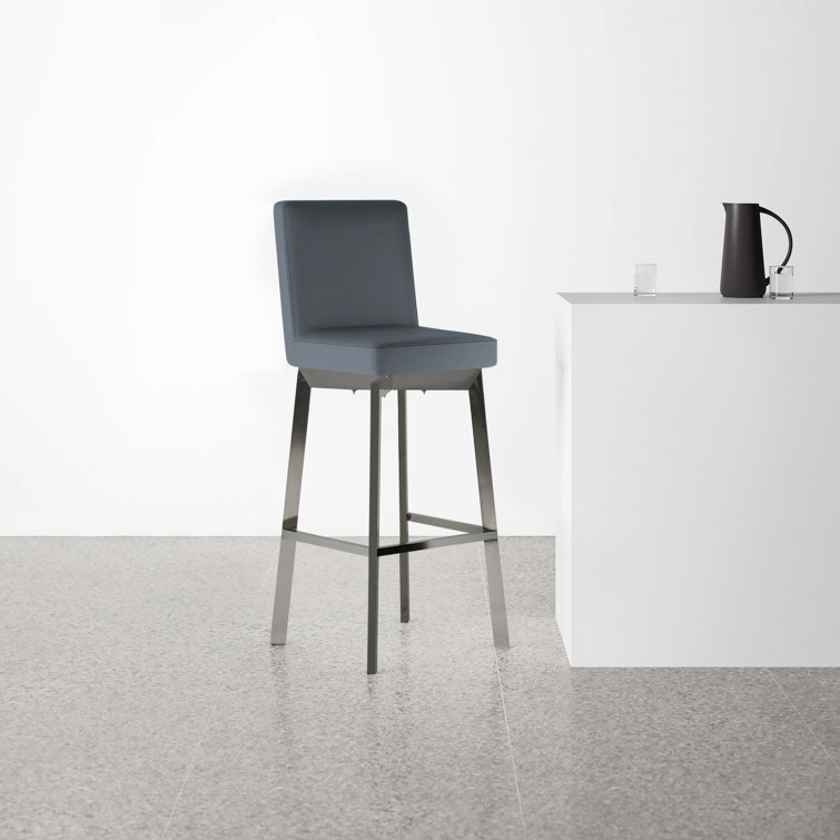 White Faux Leather Swivel Bar Stool with Stainless Steel Frame