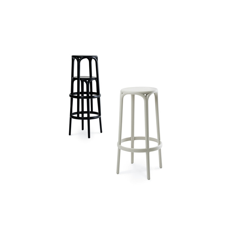 Ecru Matte Polypropylene Backless Bar Stool