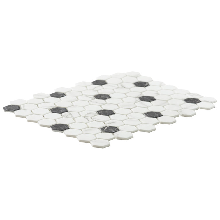 Eterna Hex White and Black Recycled Glass Mosaic Tile
