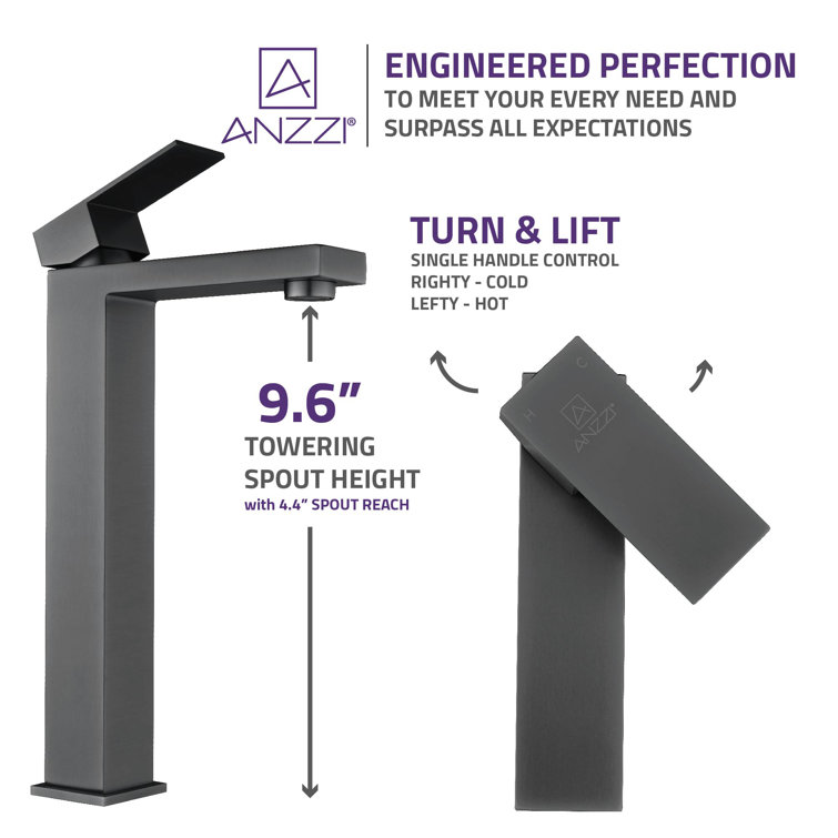 Gunmetal Single-Handle Vessel Bathroom Faucet with Brass Interior