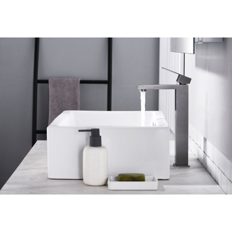 Gunmetal Single-Handle Vessel Bathroom Faucet with Brass Interior