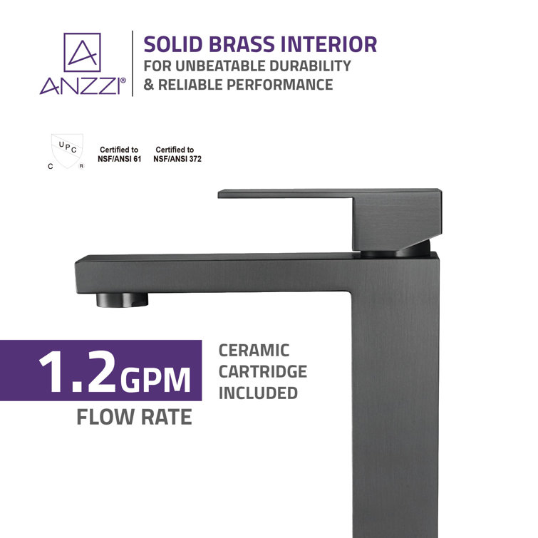 Gunmetal Single-Handle Vessel Bathroom Faucet with Brass Interior