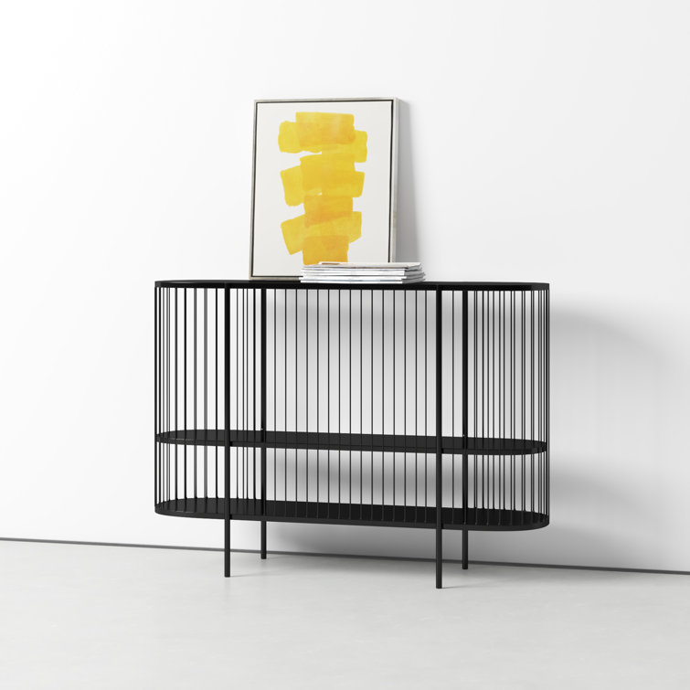 Sleek Black Metal Console Table with Dual Storage Shelves