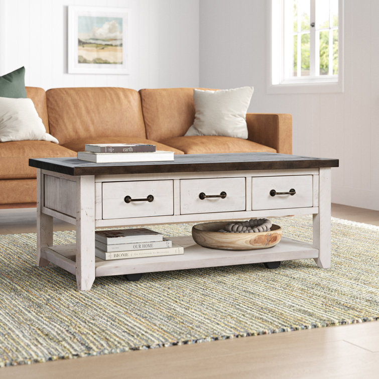 Rustic Reclaimed Pine 48" White Cocktail Table with Storage
