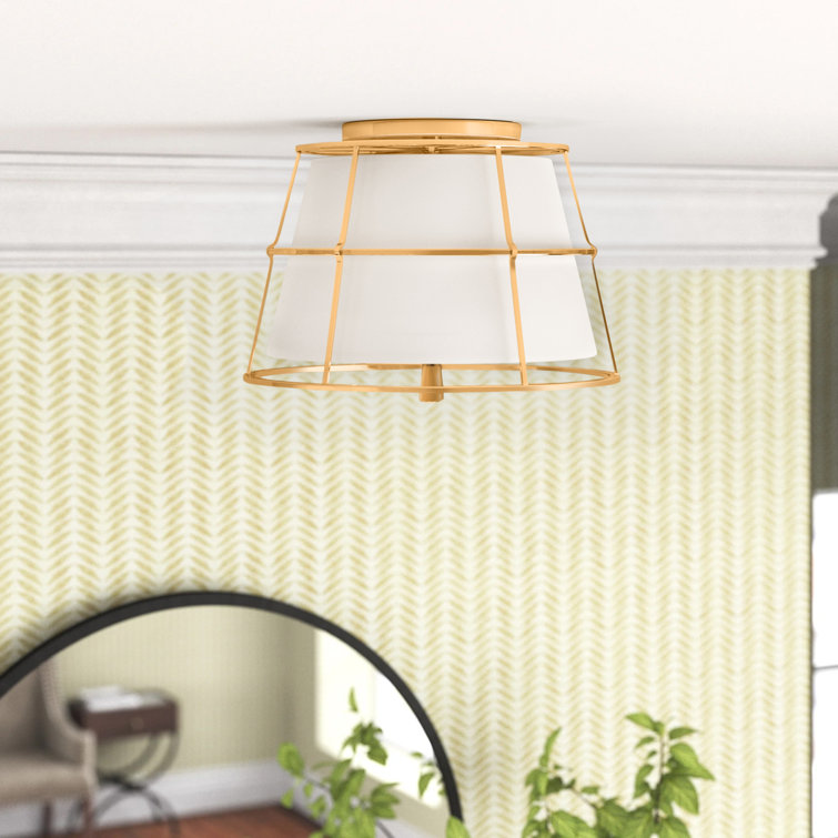 Aged Brass and Linen 2-Light Semi Flush Mount