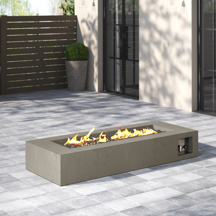 Gray Glass Fiber Reinforced Concrete Long Rectangle Fire Pit Table