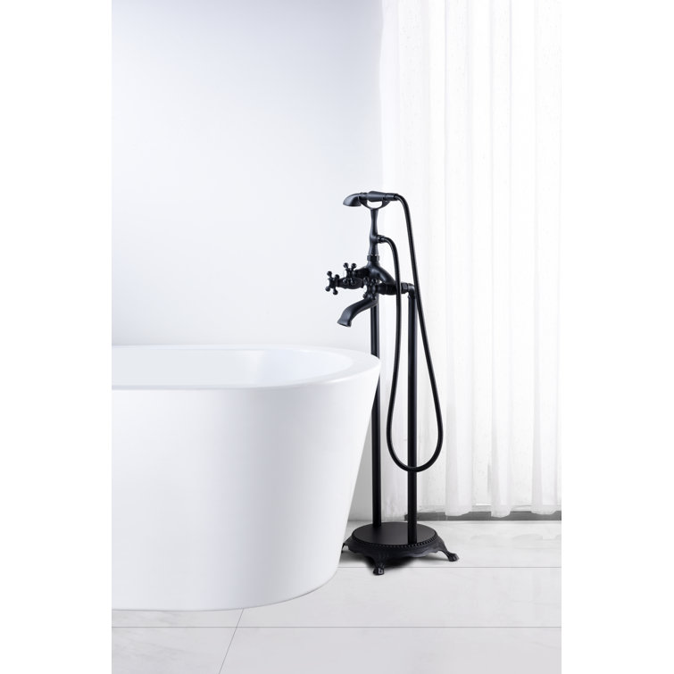 Matte Black Freestanding Clawfoot Tub Faucet with Hand Shower