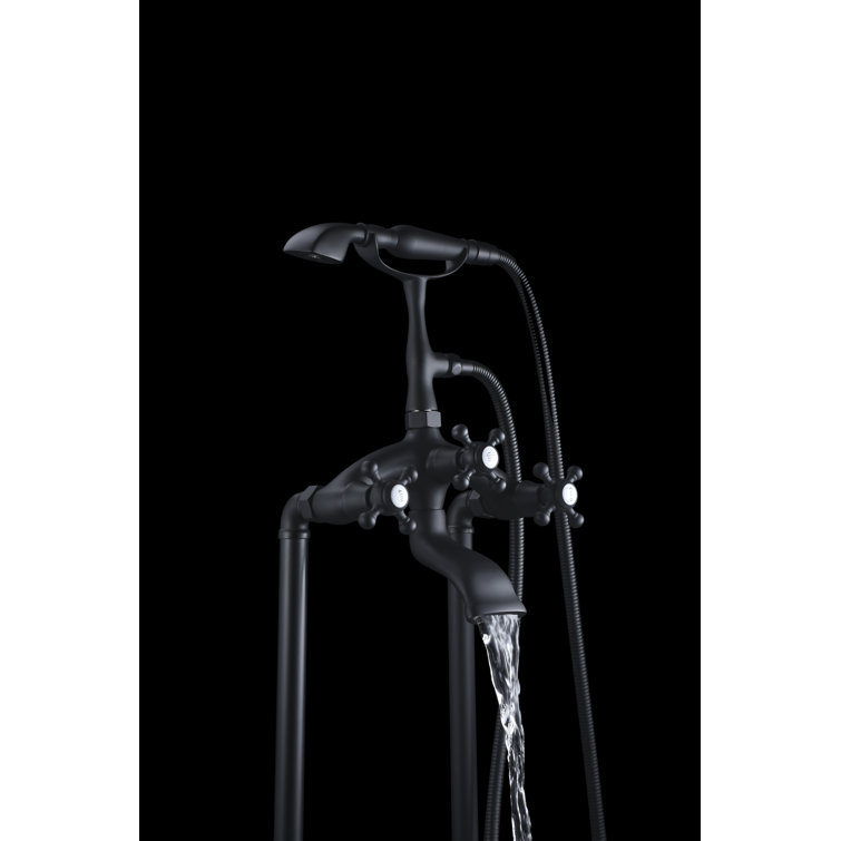 Matte Black Freestanding Clawfoot Tub Faucet with Hand Shower