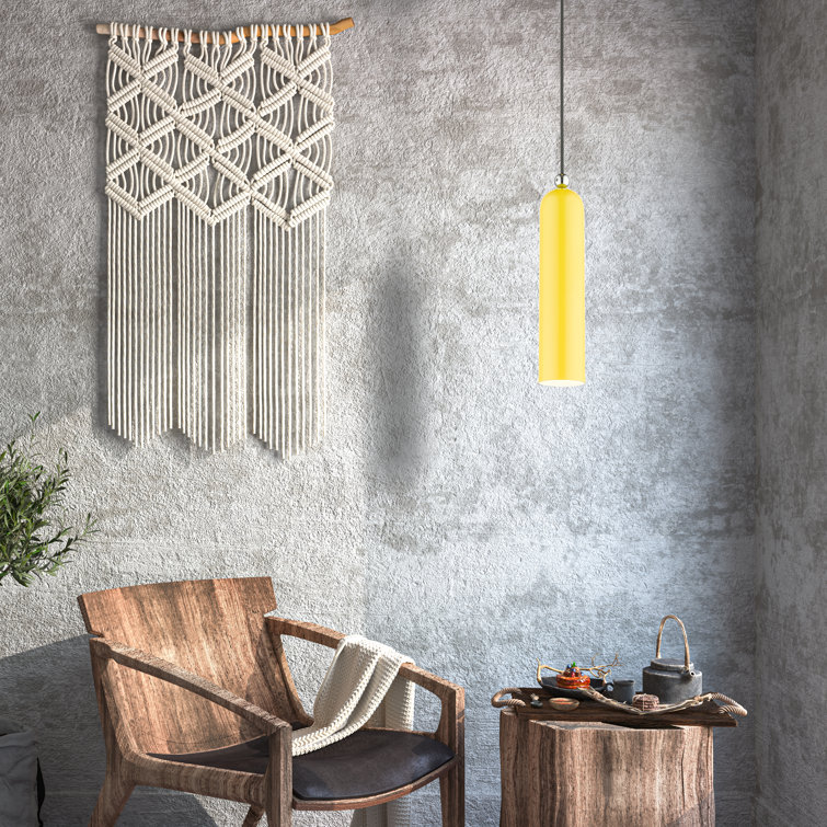 Shiny Yellow Metal Cylinder Pendant Light