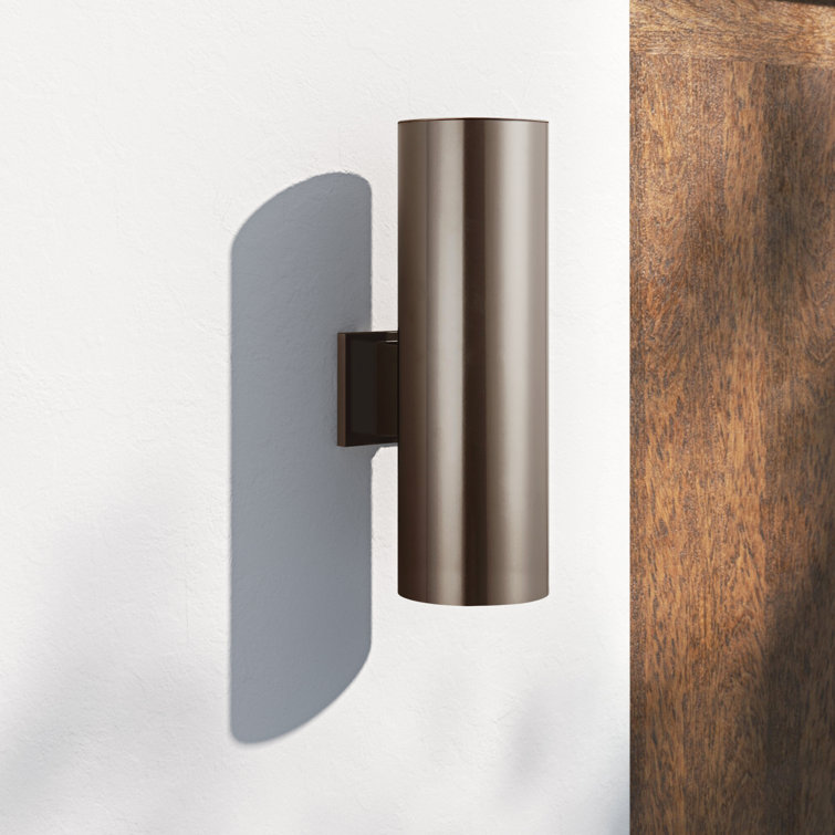 Tall Brushed Nickel Cylinder Outdoor LED Wall Light