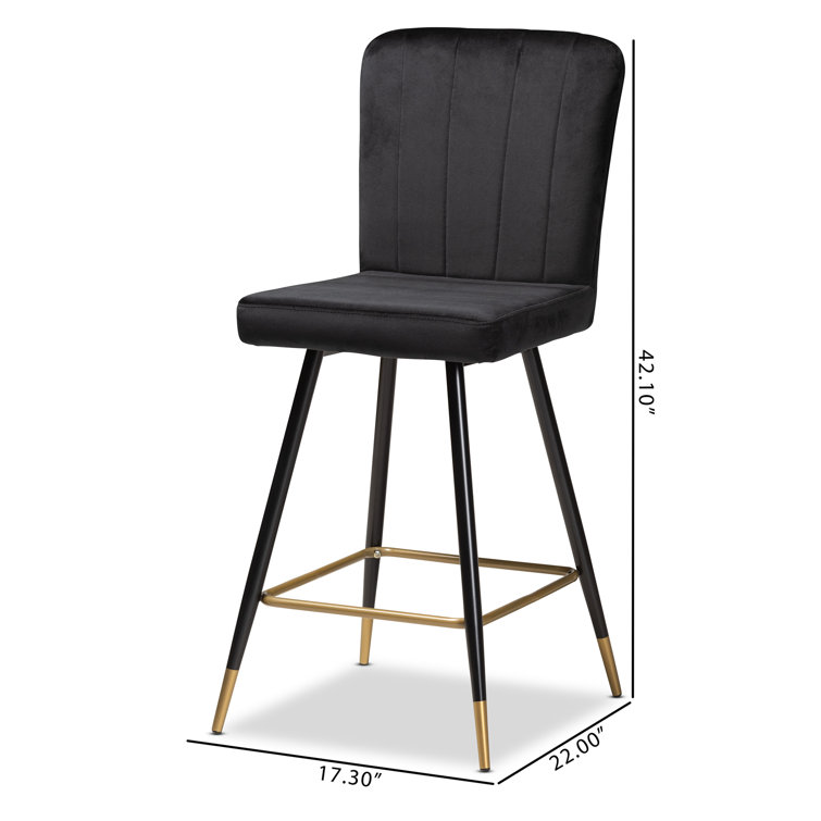 Preston Adjustable Black Velvet and Gold-Tone Metal Bar Stool Set