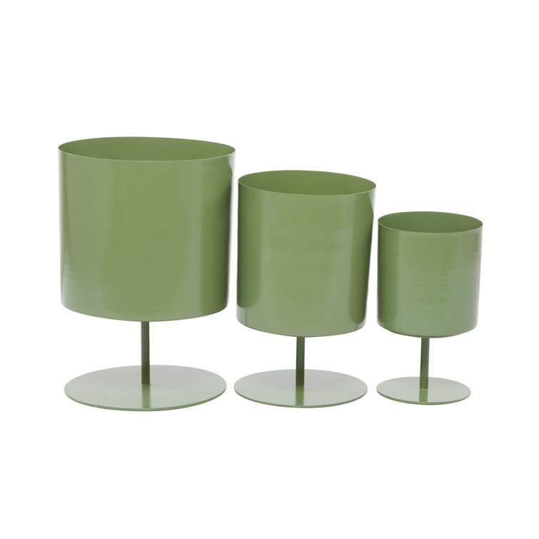 Green Metal Round Indoor Planter Set - 3 Pieces