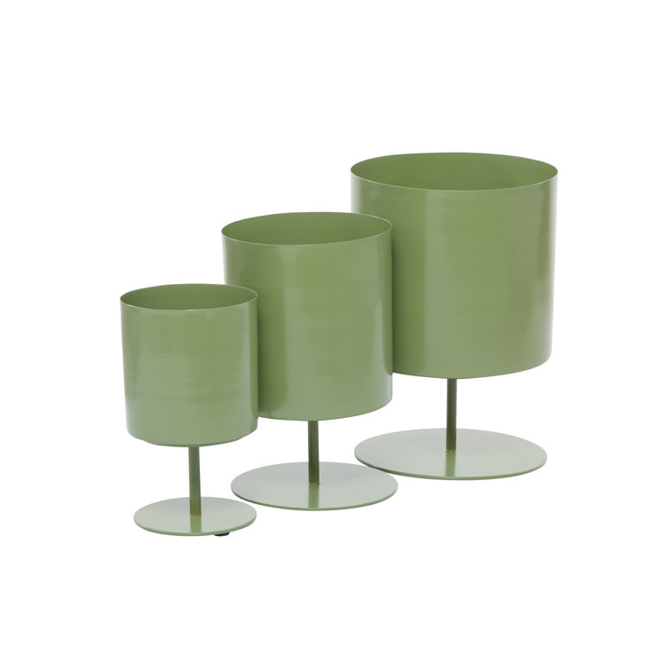 Green Metal Round Indoor Planter Set - 3 Pieces