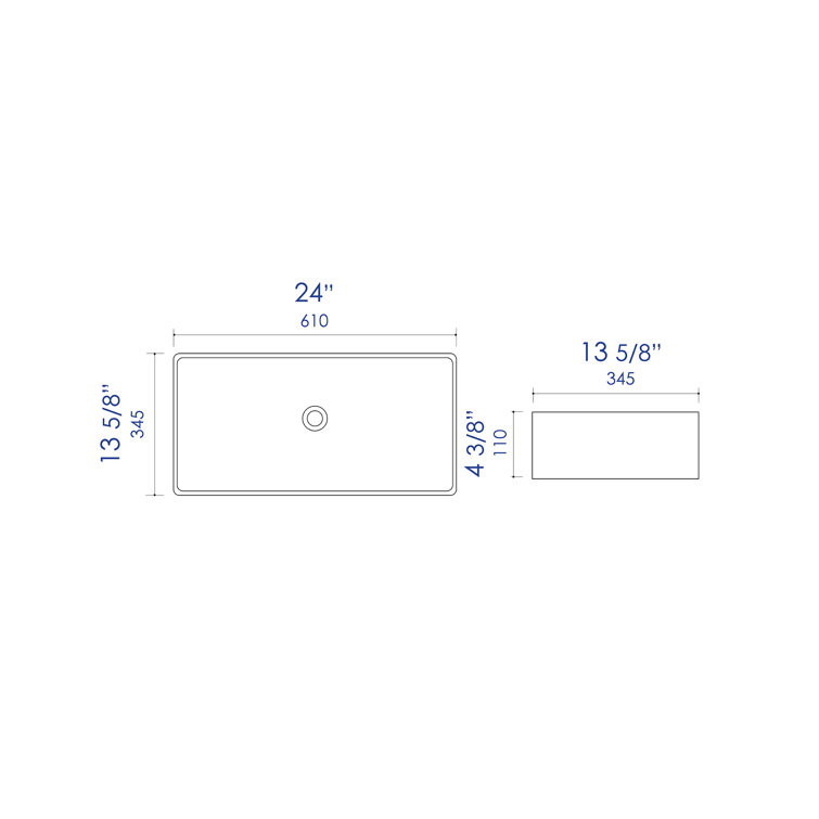 White 24" Rectangular Ceramic Above Mount Bathroom Sink