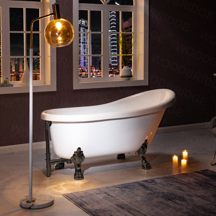 59" White Acrylic Clawfoot Slipper Bathtub with Oil Rubbed Bronze Feet