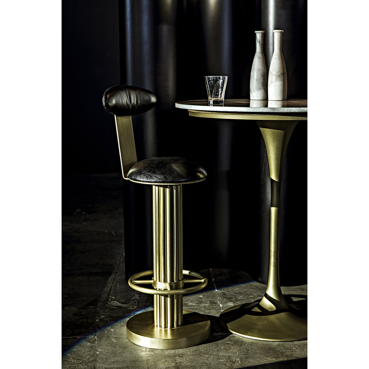 Sedes Art-Deco Black Leather Swivel Counter Stool