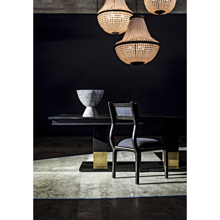 Ravenko Hand-Rubbed Black Mahogany Dining Table with Brass Accents