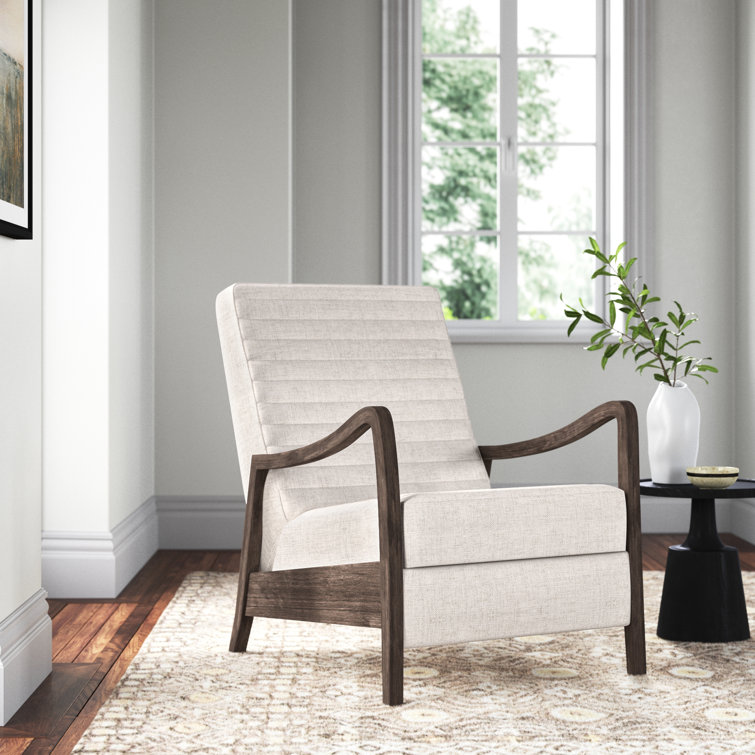 Handcrafted Cream Leather & Wood Contemporary Recliner