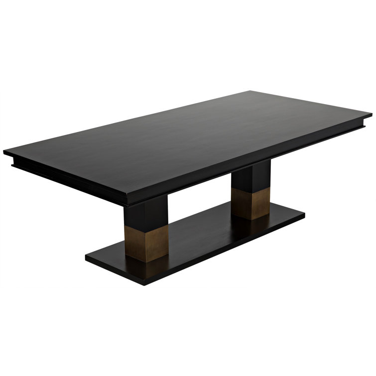 Ravenko Hand-Rubbed Black Mahogany Dining Table with Brass Accents