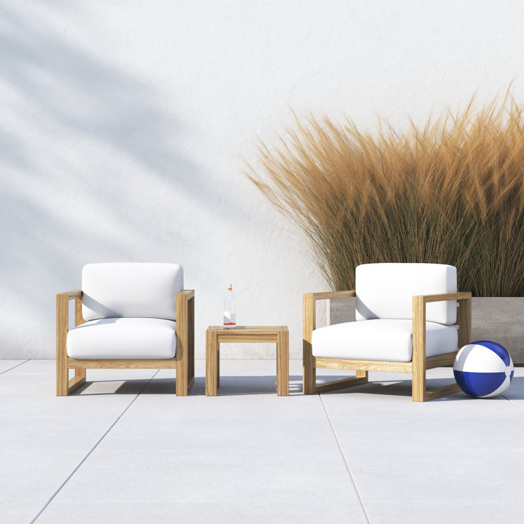 Upland Teak 8-Person Outdoor Patio Set with All-Weather White Cushions
