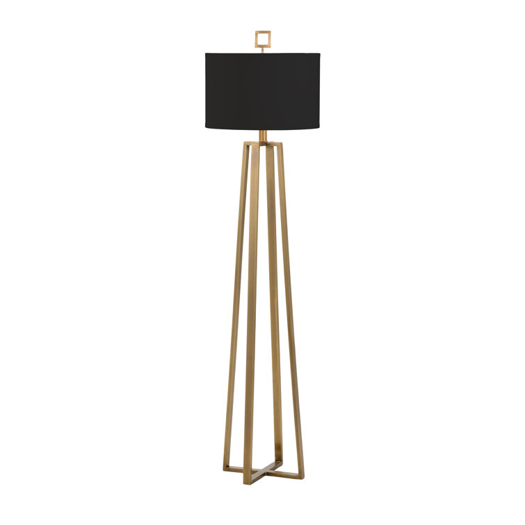 Antique Brass Floor Lamp with Black Paper Shade