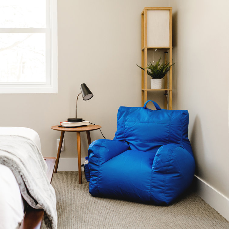 Sapphire Blue Polyester Dorm Bean Bag Chair with Drink Holder and Pocket