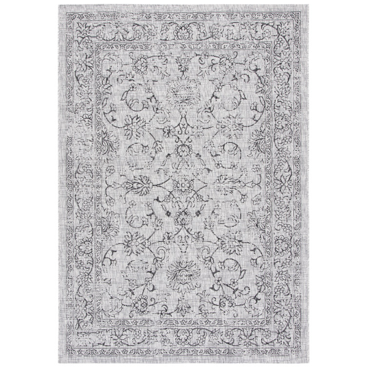 Grey and Black Rectangular Stain-Resistant Synthetic Area Rug
