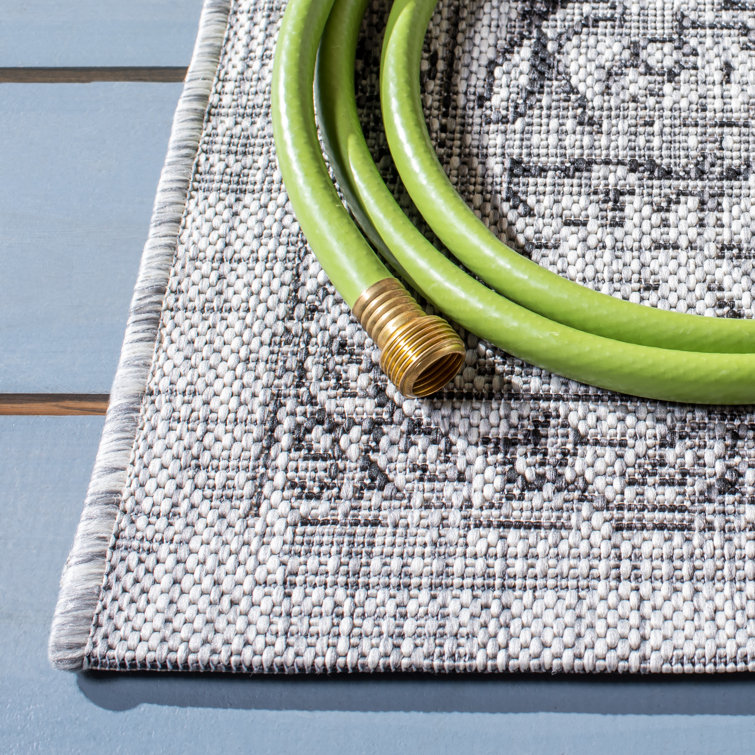 Grey and Black Rectangular Stain-Resistant Synthetic Area Rug
