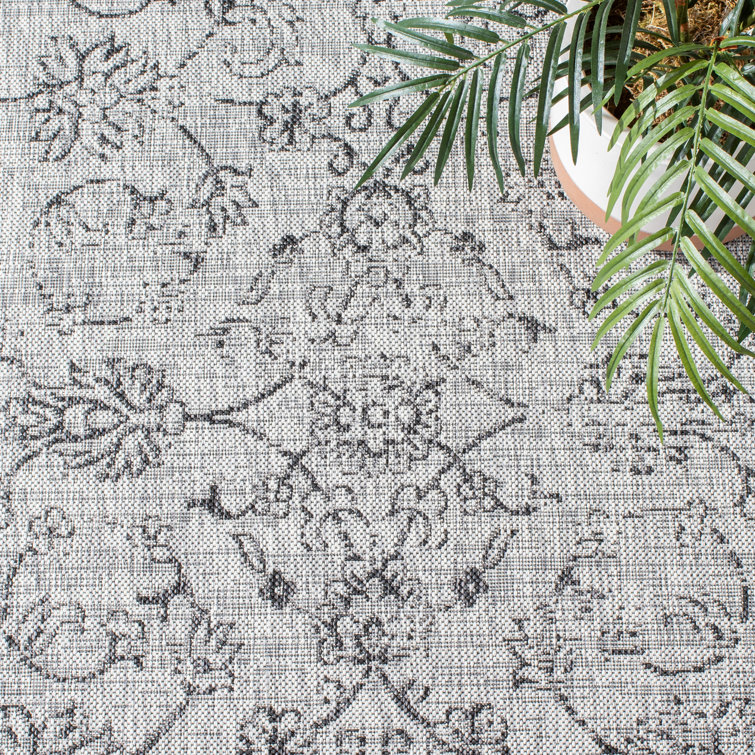 Grey and Black Rectangular Stain-Resistant Synthetic Area Rug