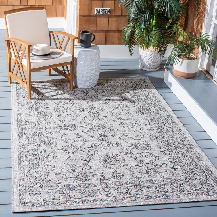 Grey and Black Rectangular Stain-Resistant Synthetic Area Rug
