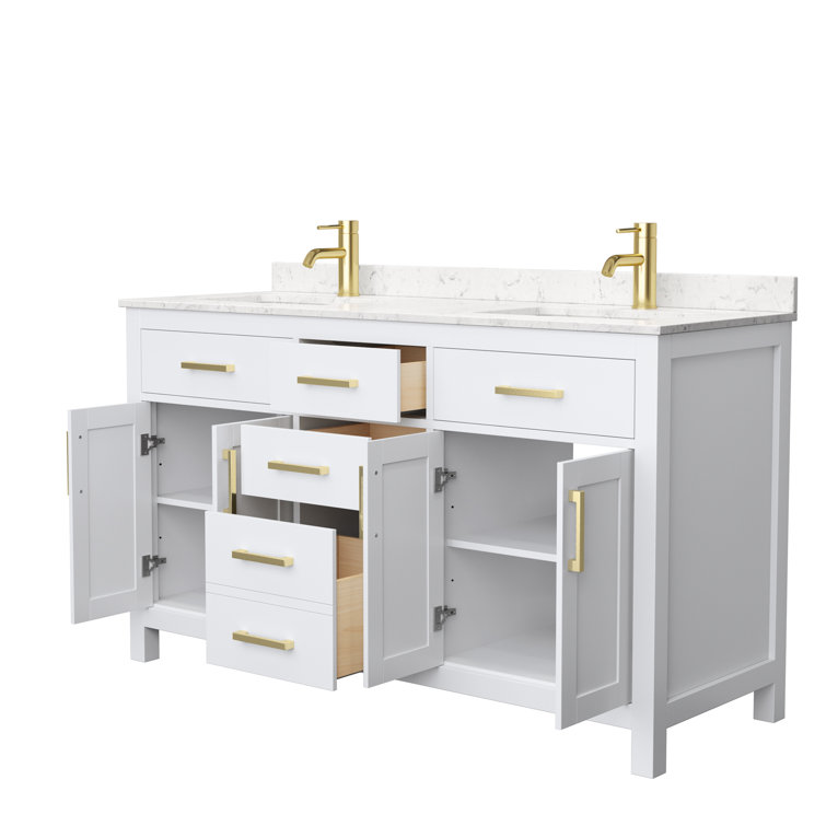Beckett 60" White Double Bathroom Vanity with Gold Hardware
