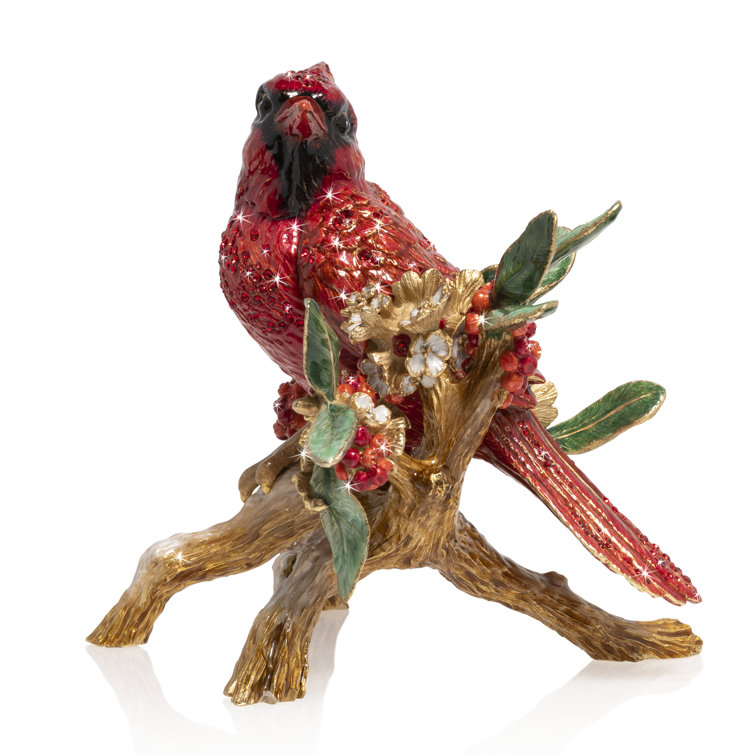Red Crystal Cardinal on Gold Branch Figurine