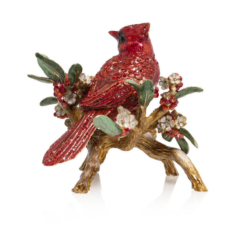 Red Crystal Cardinal on Gold Branch Figurine