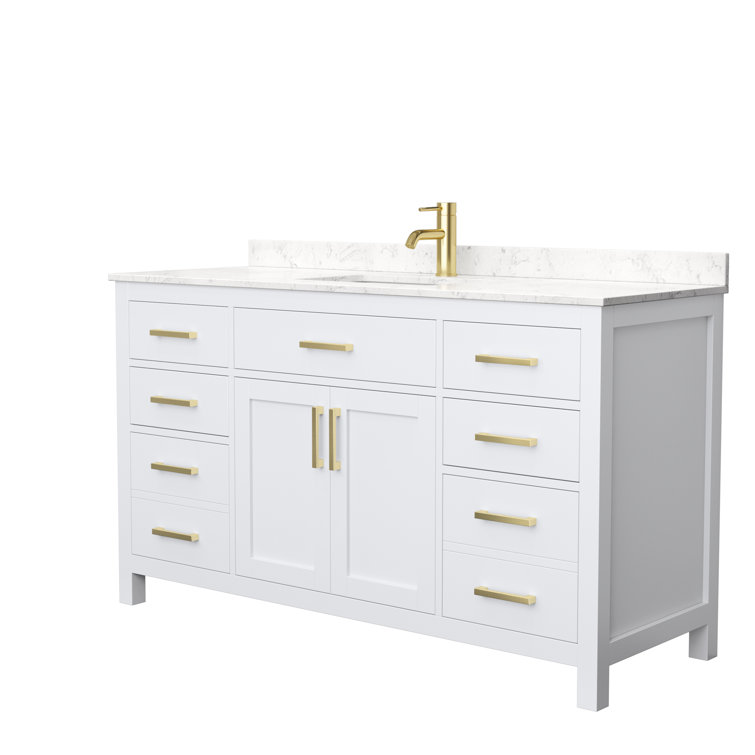 Beckett 60" White Freestanding Single Bathroom Vanity with Brushed Gold Accents