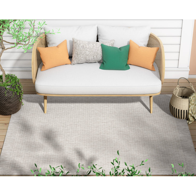 Grey Ivory Flatweave Indoor Outdoor Synthetic Rug
