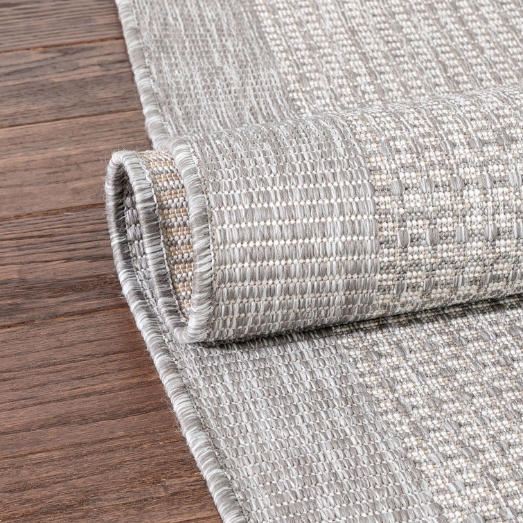 Grey Ivory Flatweave Indoor Outdoor Synthetic Rug