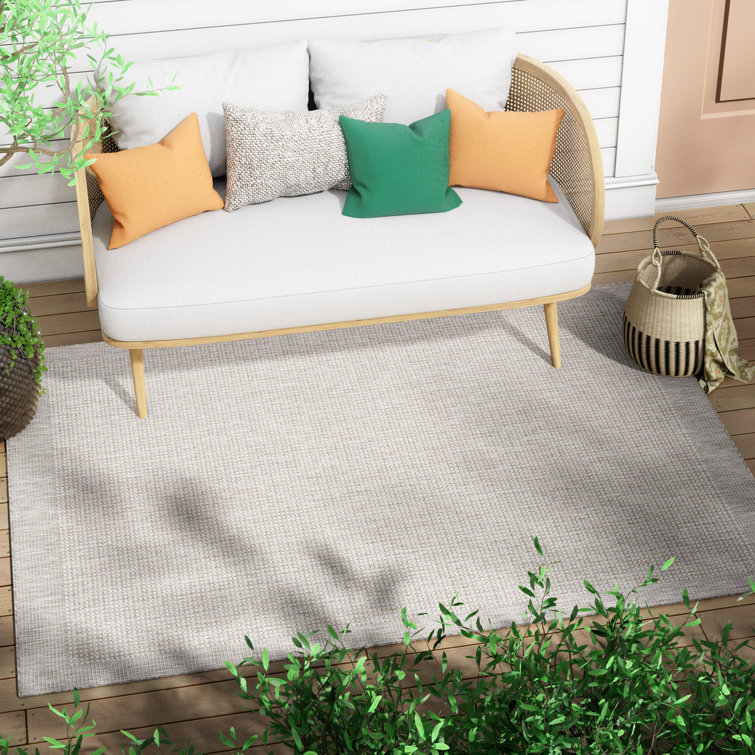Grey Ivory Flatweave Indoor Outdoor Synthetic Rug