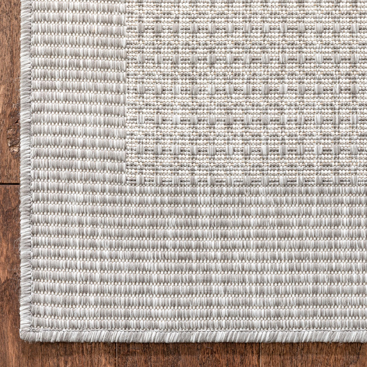 Grey Ivory Flatweave Indoor Outdoor Synthetic Rug
