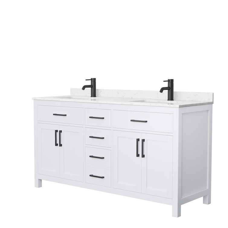 Beckett Elegant 66'' White Double Freestanding Bathroom Vanity with Marble Top