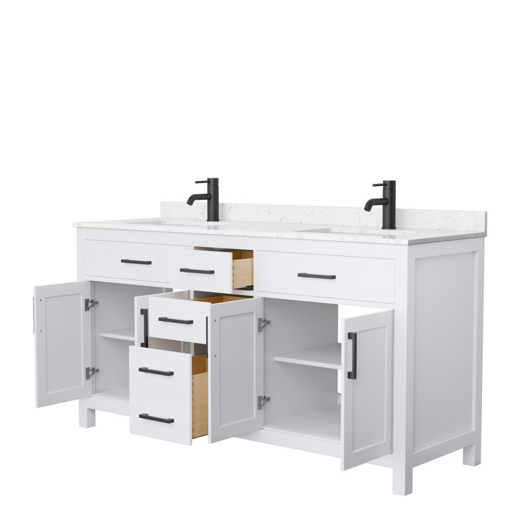 Beckett Elegant 66'' White Double Freestanding Bathroom Vanity with Marble Top
