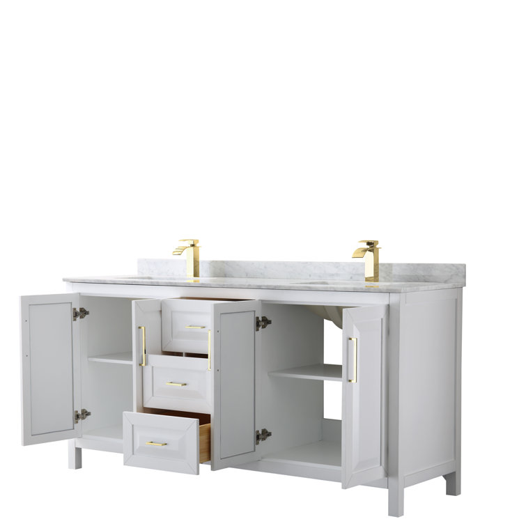 Elegant 72" White Double Bathroom Vanity with Cultured Marble Top and Brushed Gold Trim