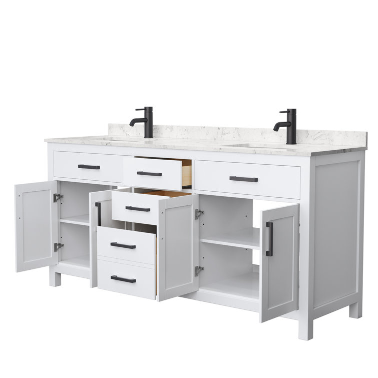 Beckett 72" White Freestanding Double Bathroom Vanity with Carrara Marble Top